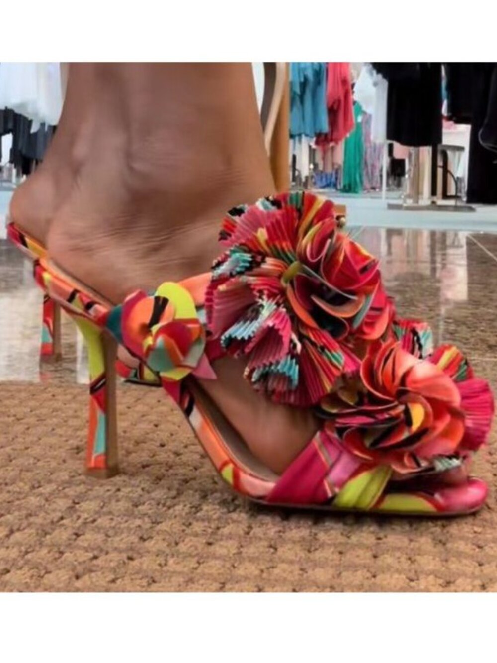 Gianni Bini Hardaway Printed Ruffle Slide Heel Sandal 5.5 6 6.5 Multi Floral NEW
